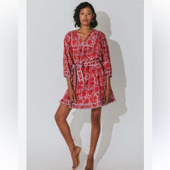 CLEOBELLA KAZ MINI DRESS Floral Print Waist Tie Cotton Fully Lined Size XS NWT - Picture 3 of 13